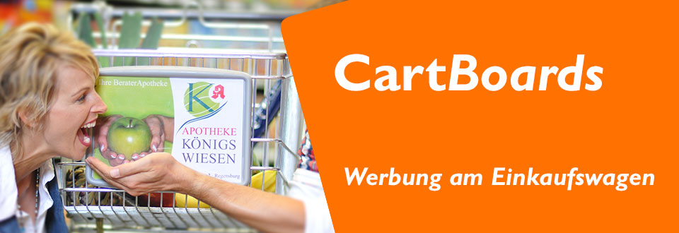 CartBoards mit Werbung am Einkaufswagen Supermarktregal